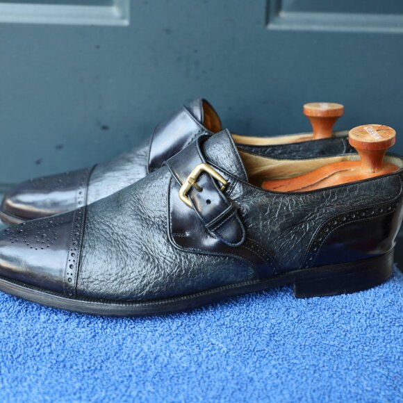 SALE - Moreschi 10.5 Burnished Monk Strap Black and Blue Mens Dress Shoes main image 8